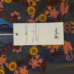 Johnny Was Biya Silk Charcoal Long Top with Beautiful Embroidery NWT